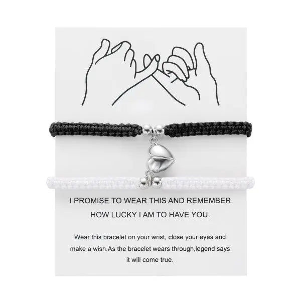 Par de Pulseras Hilo Corazón - Unidos con Imán