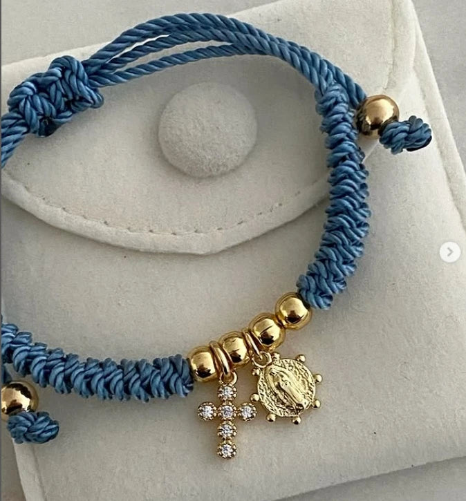 Pulsera Hilo Virgen Milagrosa y Sagrado Corazón Jesús