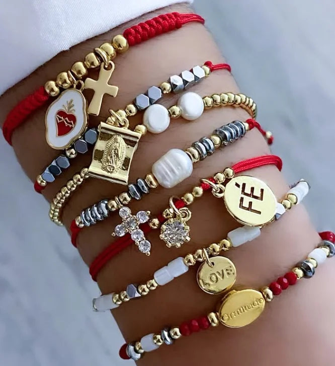 Pulsera Hilo Virgen Milagrosa y Sagrado Corazón Jesús