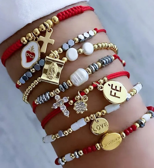 Pulsera Hilo Virgen Milagrosa y Sagrado Corazón Jesús