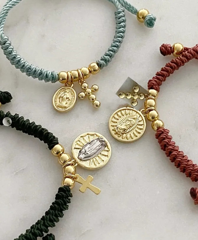 Pulsera Hilo Virgen Milagrosa y Sagrado Corazón Jesús