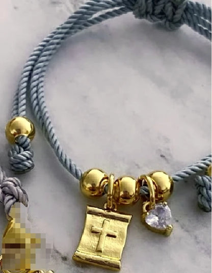 Pulsera Hilo Virgen Milagrosa y Sagrado Corazón Jesús