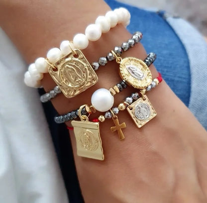 Pulsera Hilo Virgen Milagrosa y Sagrado Corazón Jesús