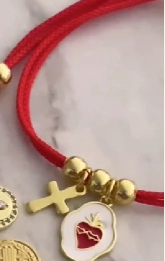 Pulsera Hilo Virgen Milagrosa y Sagrado Corazón Jesús